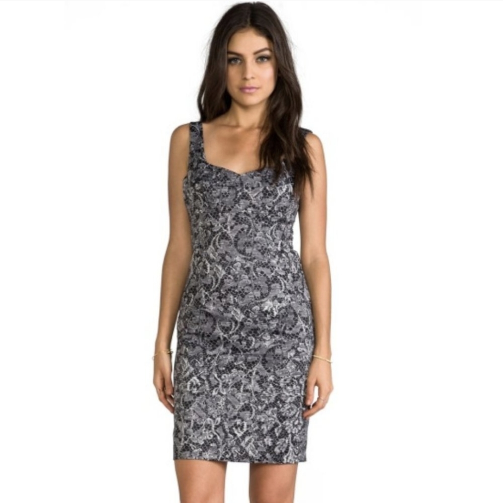Trina Turk Quain Lace-Print Sleeveless Sheath Dress, Black/White - Size 2